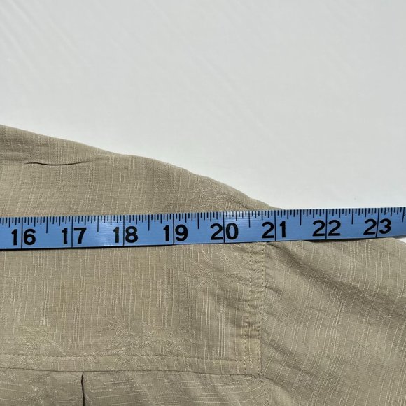 Coconut Bobs 100% Silk Mens Large Hawaiian Camp Shirt Khaki Palm Tree Print - Picture 13 of 13